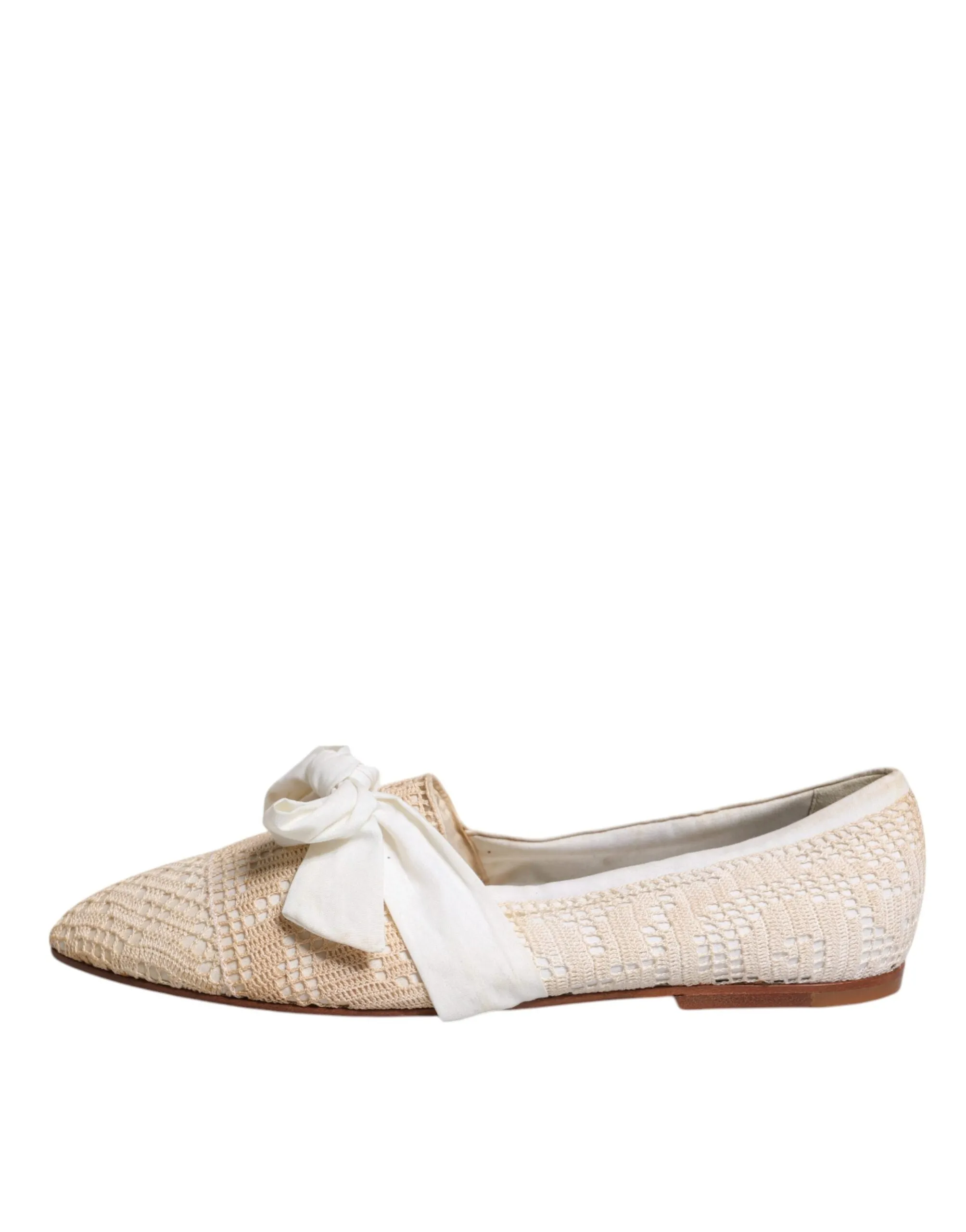 Dolce&Gabbana Women Beige Ballet Flats Fabric Bow Ribbon Casual Loafers Sz EU 39