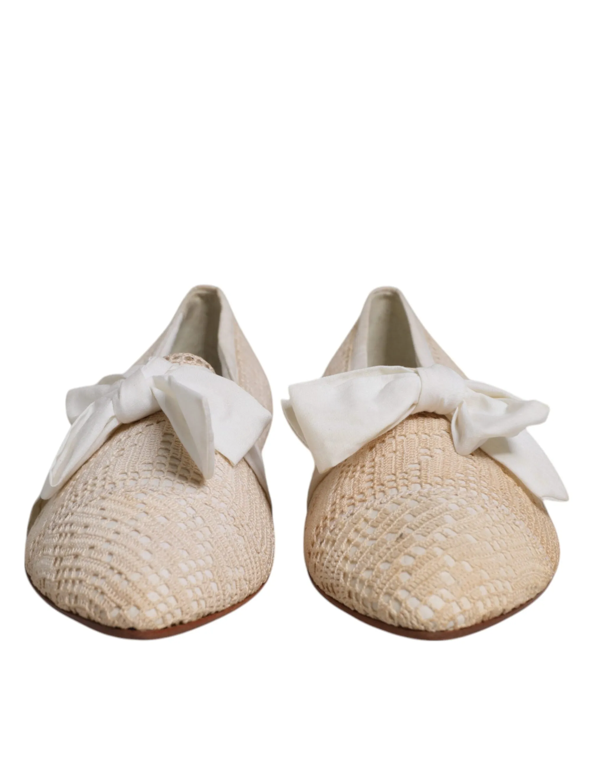 Dolce&Gabbana Women Beige Ballet Flats Fabric Bow Ribbon Casual Loafers Sz EU 39