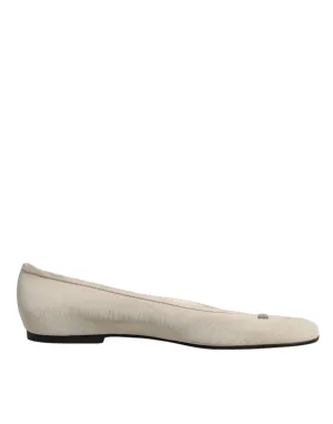 Dolce&Gabbana Women Beige Ballet Flats Fabric Square Toe Casual Loafers Sz EU 39