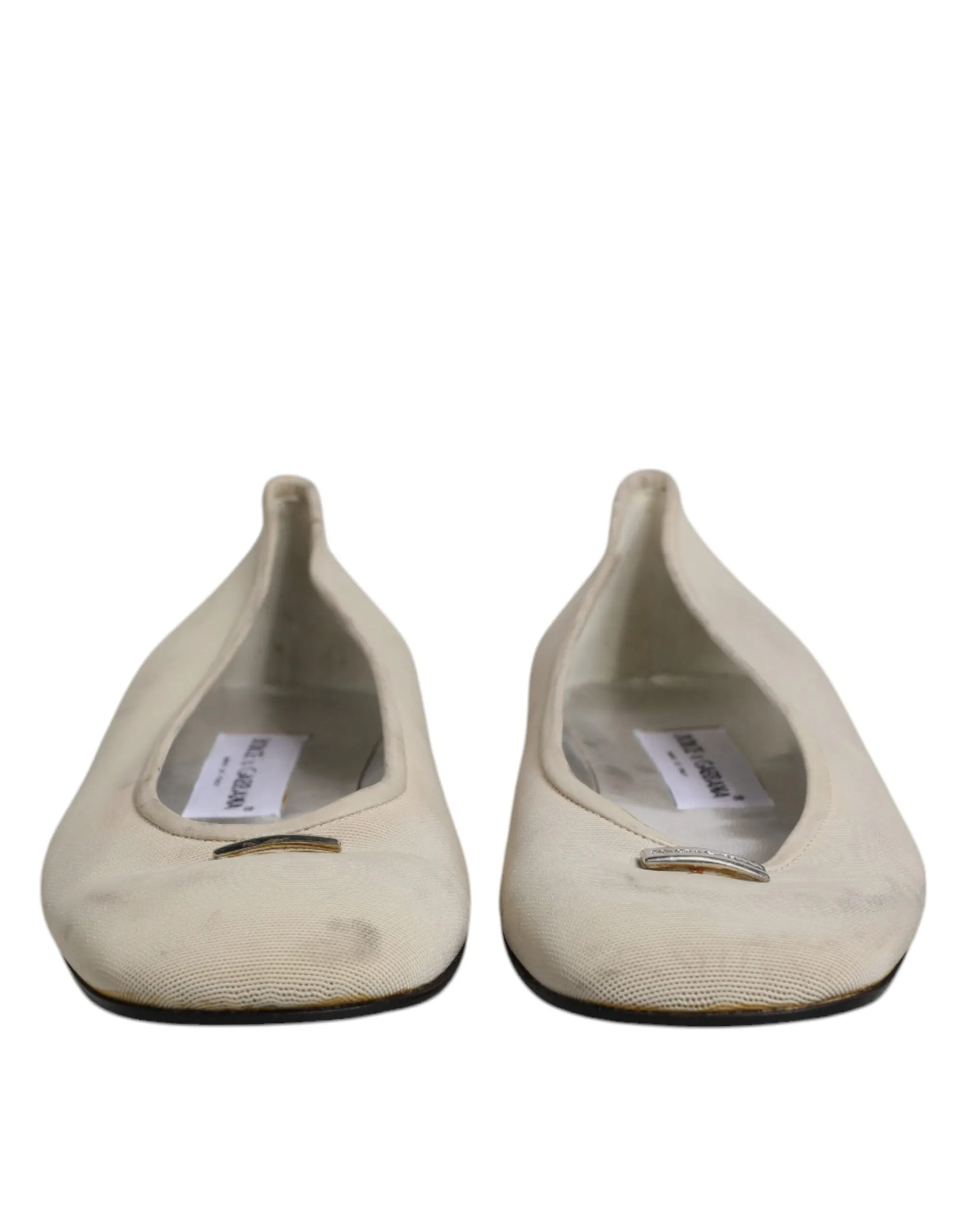 Dolce&Gabbana Women Beige Ballet Flats Fabric Square Toe Casual Loafers Sz EU 39