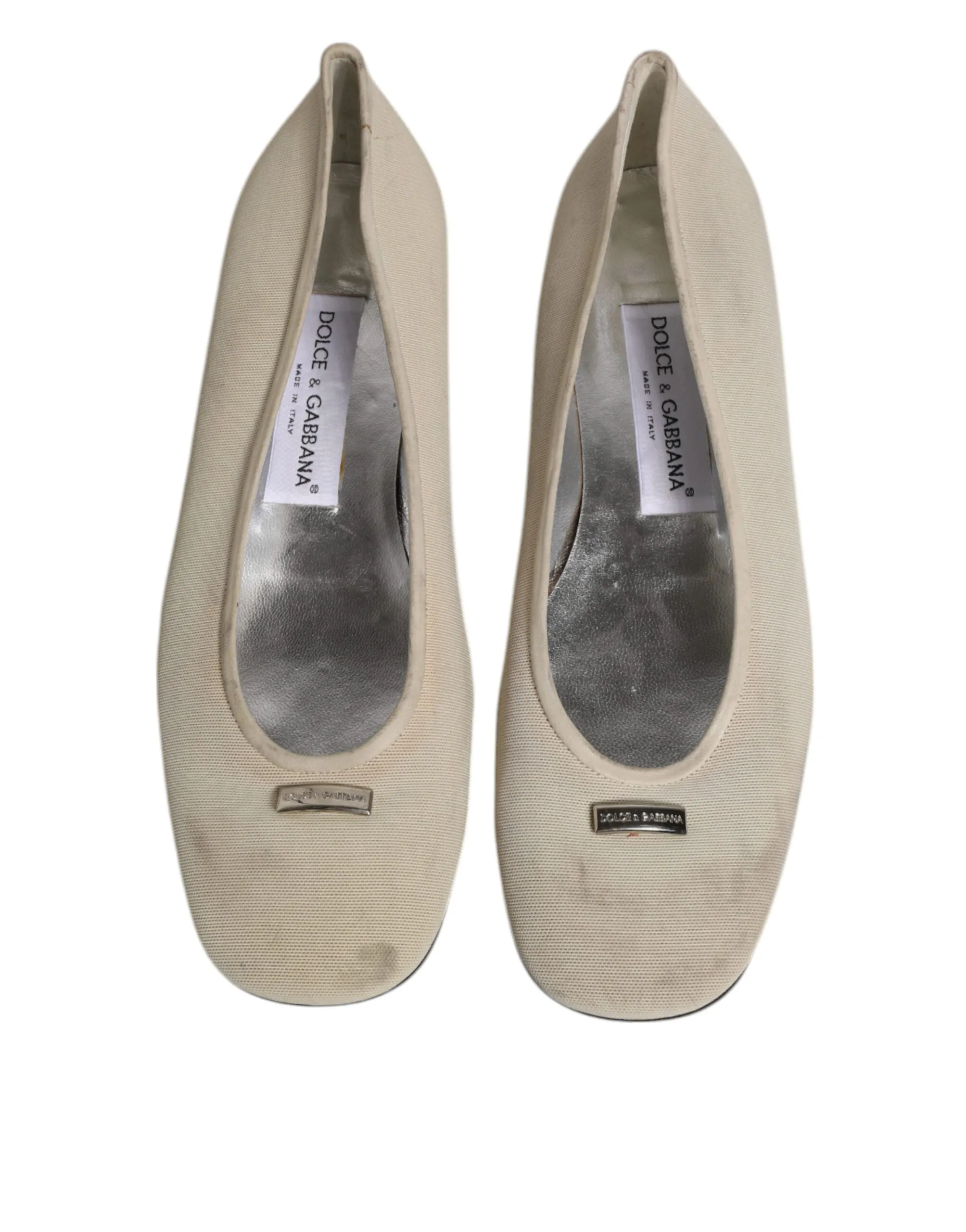 Dolce&Gabbana Women Beige Ballet Flats Fabric Square Toe Casual Loafers Sz EU 39