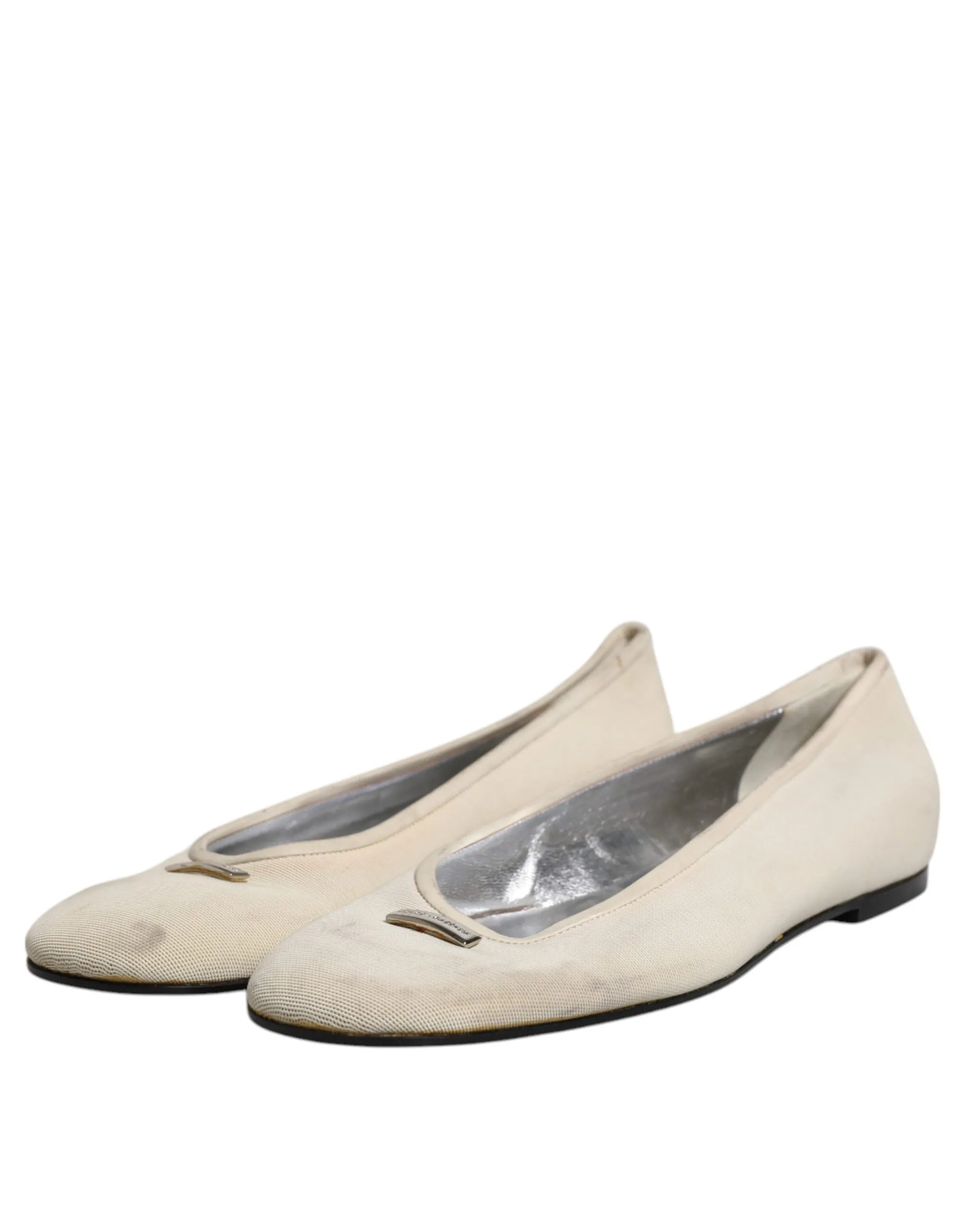 Dolce&Gabbana Women Beige Ballet Flats Fabric Square Toe Casual Loafers Sz EU 39