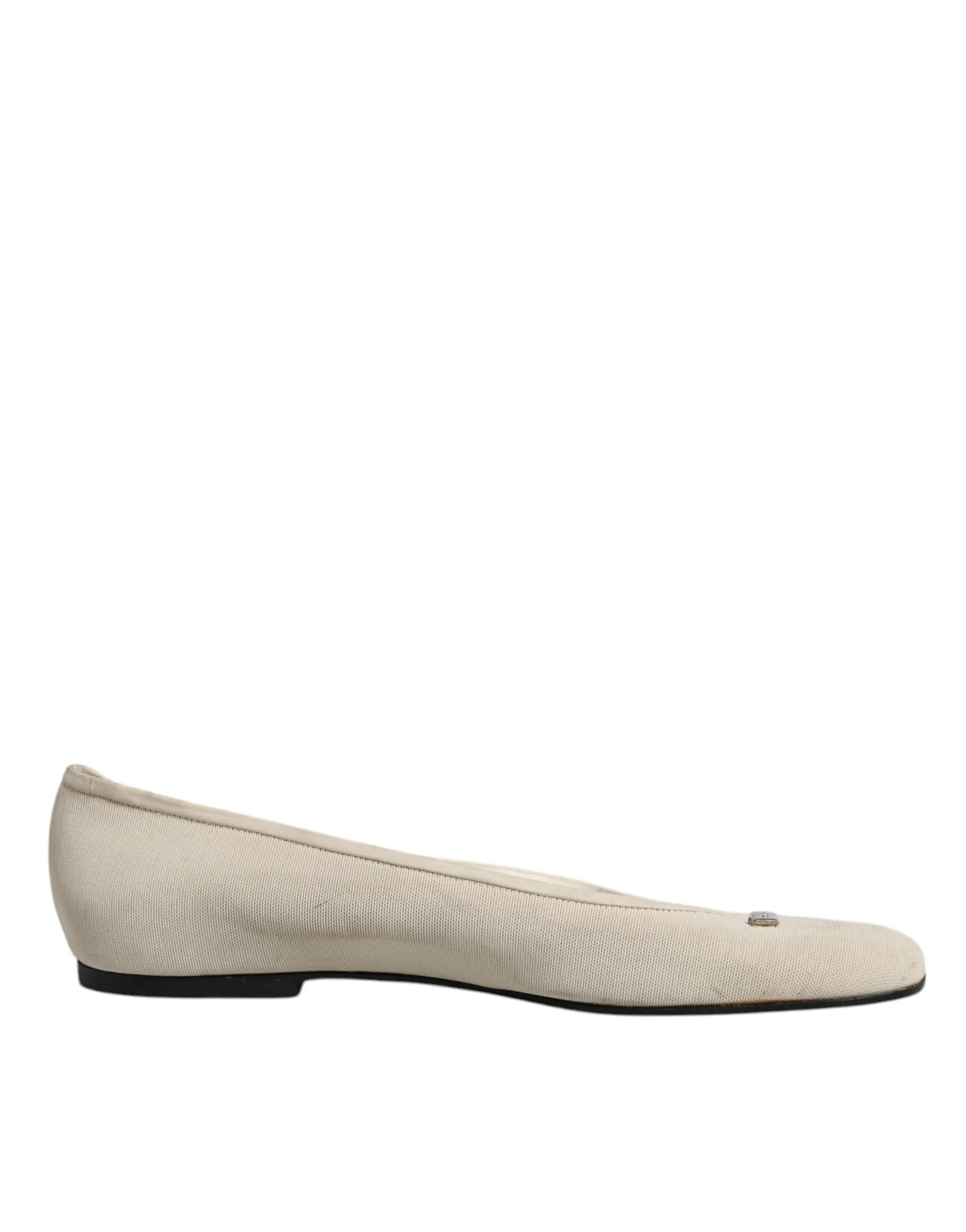 Dolce&Gabbana Women Beige Ballet Flats Fabric Square Toe Casual Loafers Sz EU 39