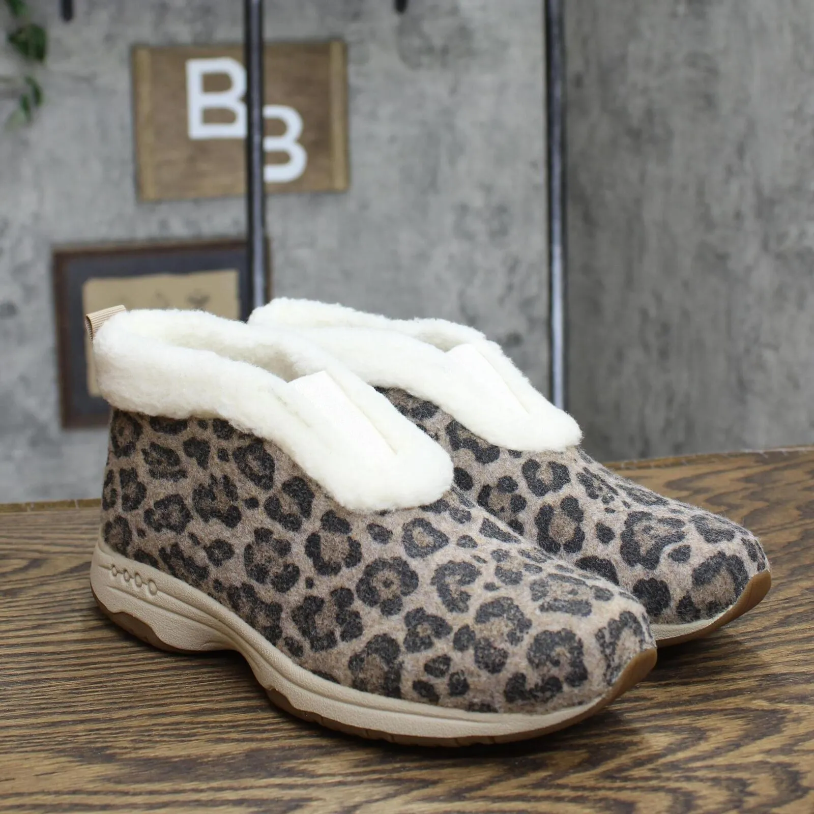 Easy Spirit Women's Treepose Faux Fur Lined Booties Leopard Brown 6.5M
