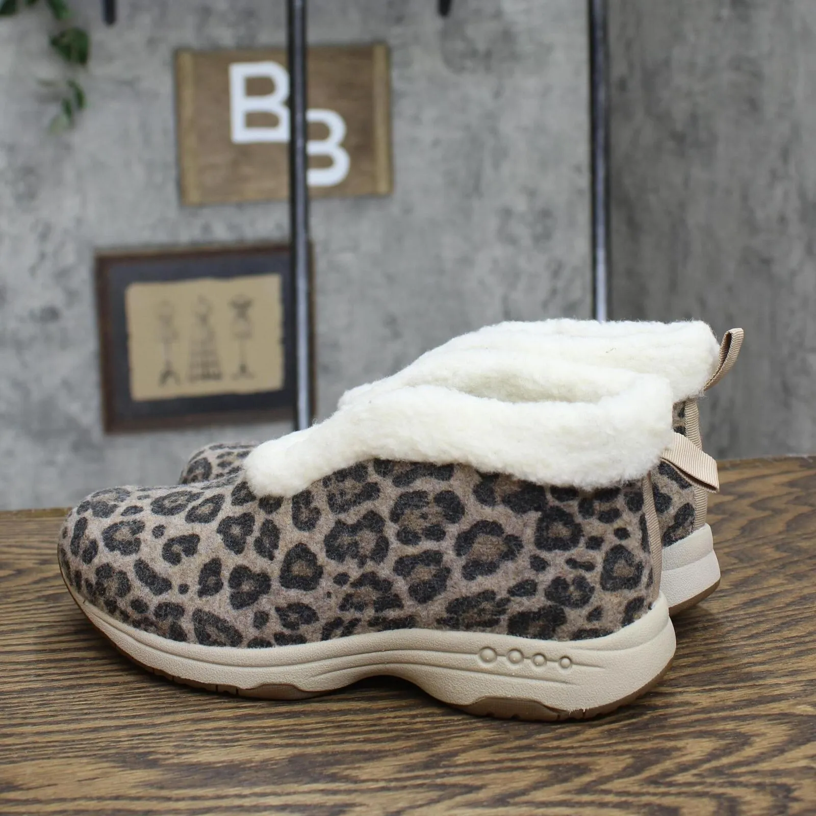 Easy Spirit Women's Treepose Faux Fur Lined Booties Leopard Brown 6.5M