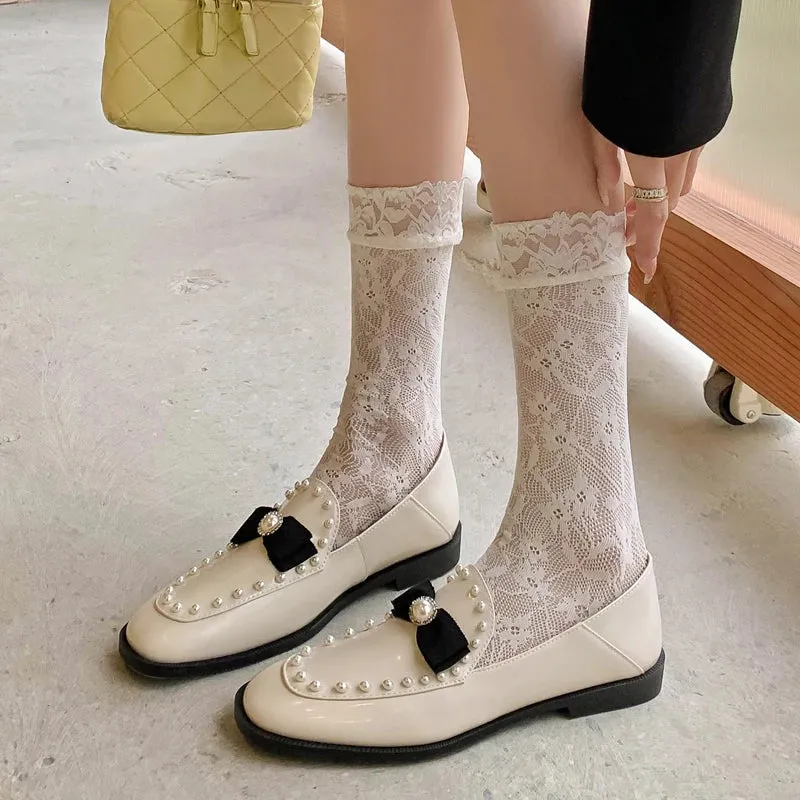 Elliah Pearl and Bow Mary Janes Penny Loafers