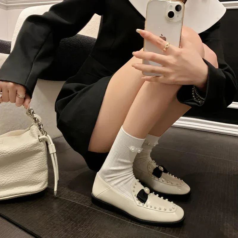 Elliah Pearl and Bow Mary Janes Penny Loafers