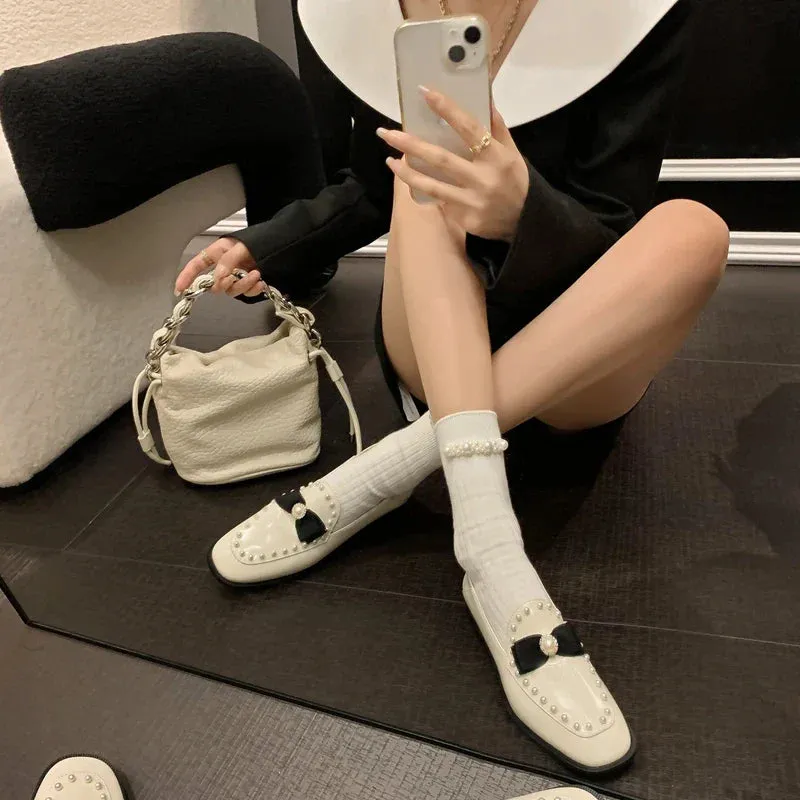 Elliah Pearl and Bow Mary Janes Penny Loafers