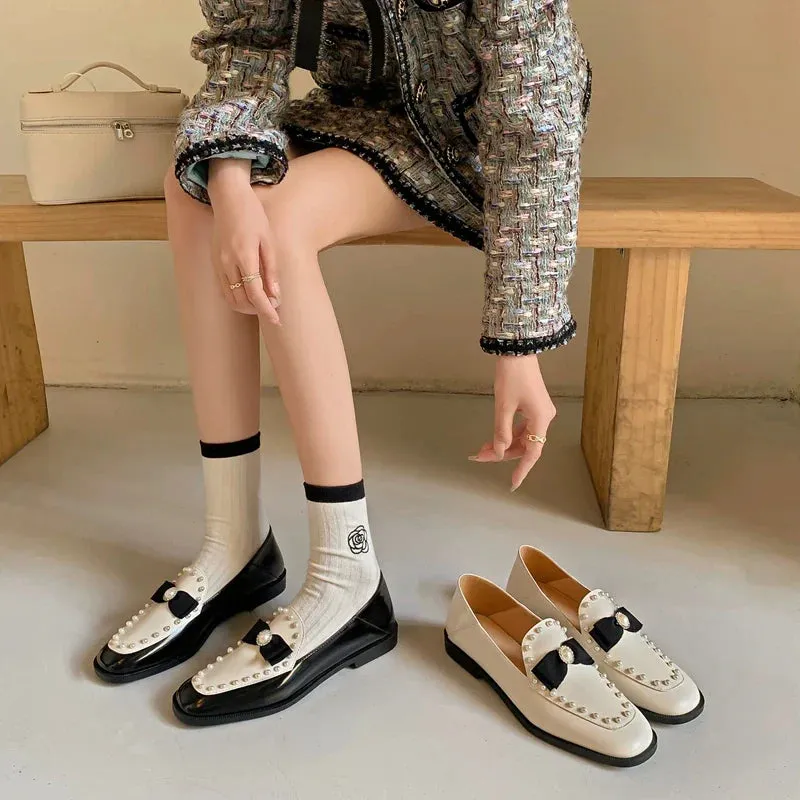 Elliah Pearl and Bow Mary Janes Penny Loafers