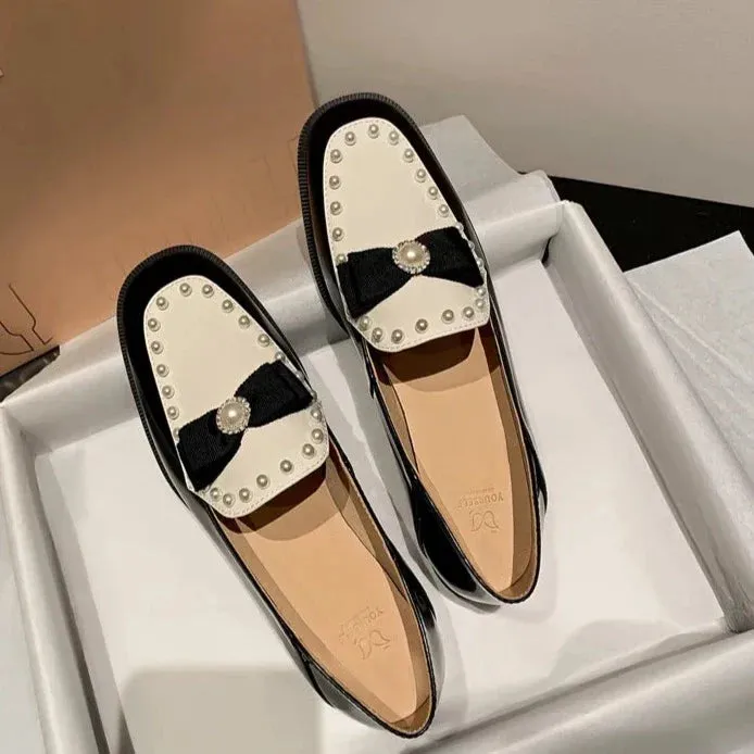 Elliah Pearl and Bow Mary Janes Penny Loafers