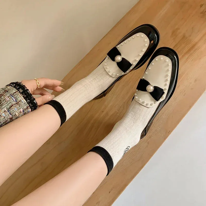 Elliah Pearl and Bow Mary Janes Penny Loafers
