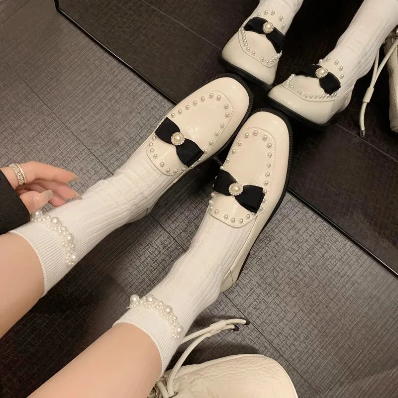 Elliah Pearl and Bow Mary Janes Penny Loafers