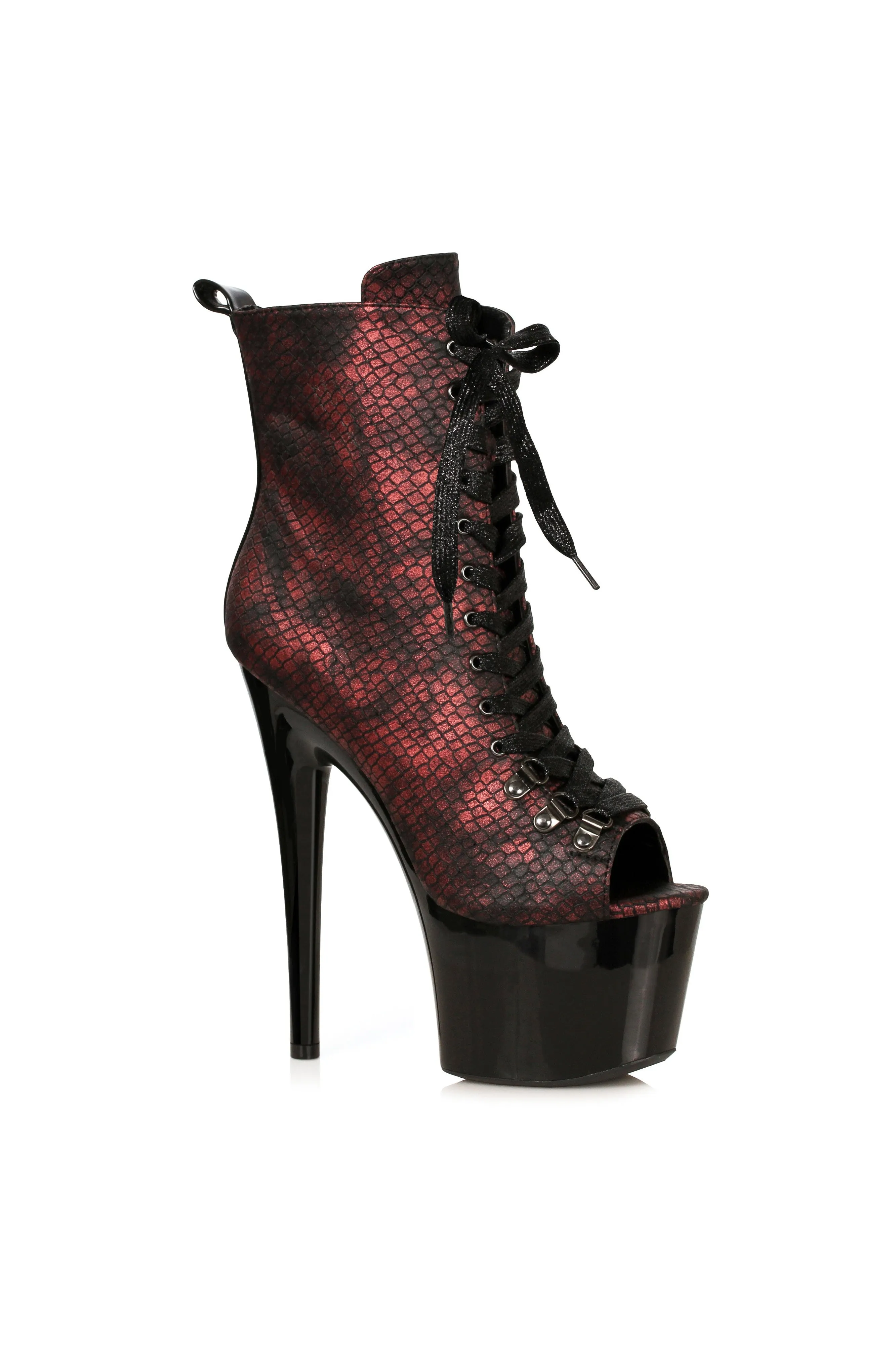 Ellie 709-ADDER 7" Lace Up Bootie With Metallic Snake Print