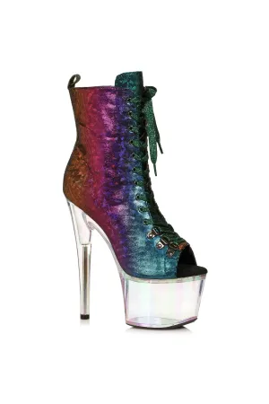 Ellie 709-AMY 7" Lace Up Bootie With Rainbow Tinted Platform