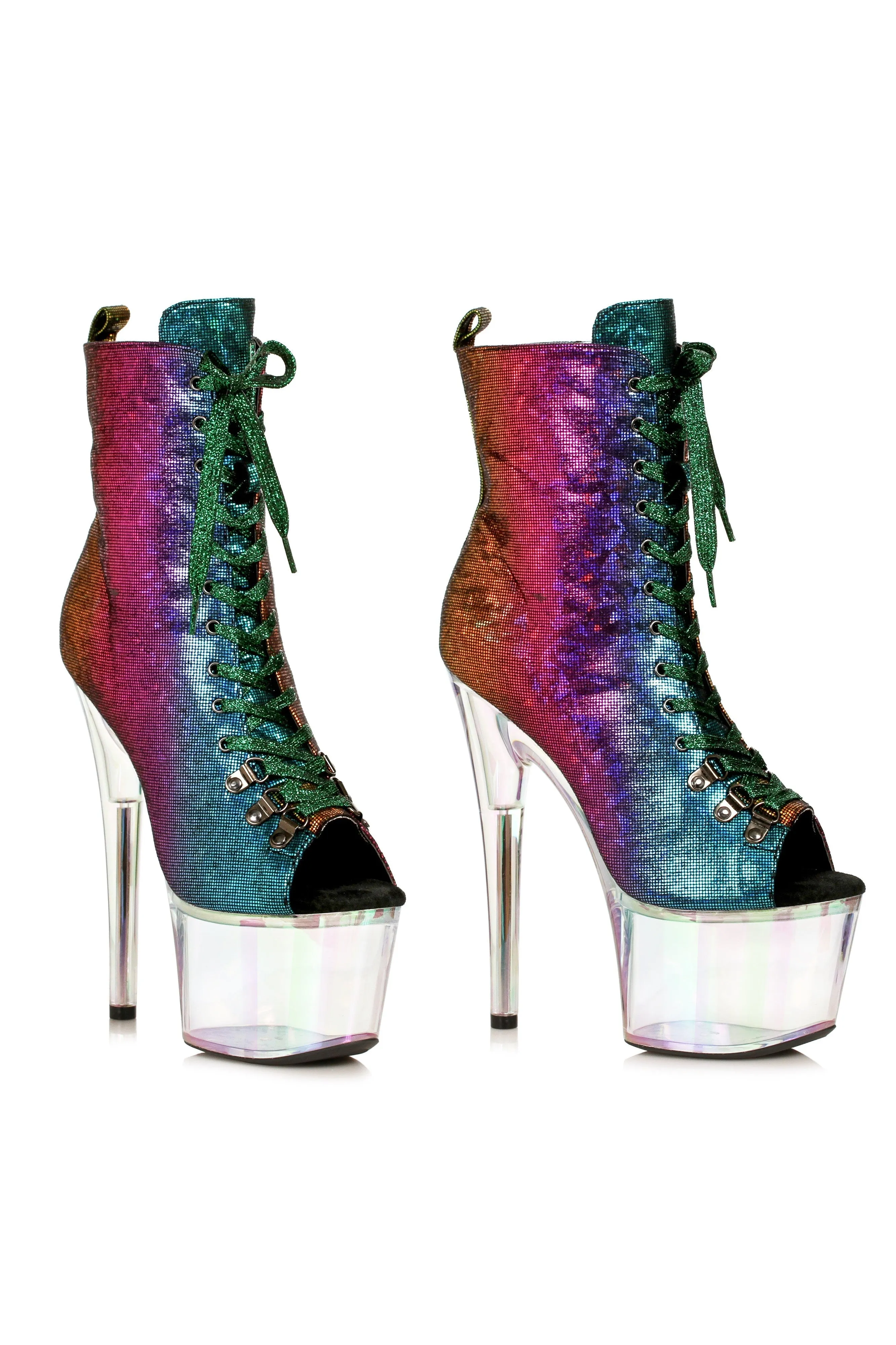 Ellie 709-AMY 7" Lace Up Bootie With Rainbow Tinted Platform