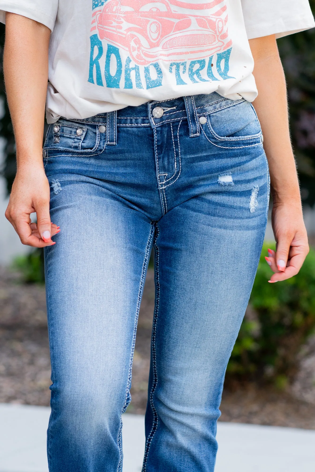 Feather Sunflower Multi Colored Mid Rise Boot Cut