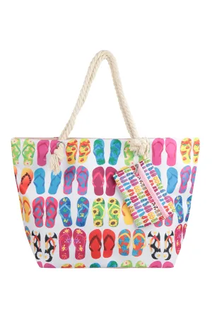 FLIP FLOPS PRINT SUMMER TOTE BAG WITH MATCHING WALLET