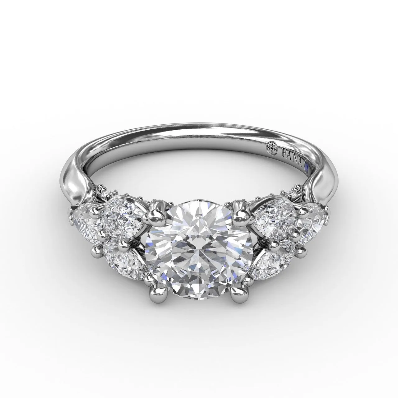Floral Multi-Stone Engagement Ring With Diamond Leaves