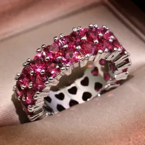 Full Pink Heart Zircon Ring Silver For Women Engagement Jewelry