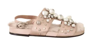 Fur Silk Crystal Flat Sandals