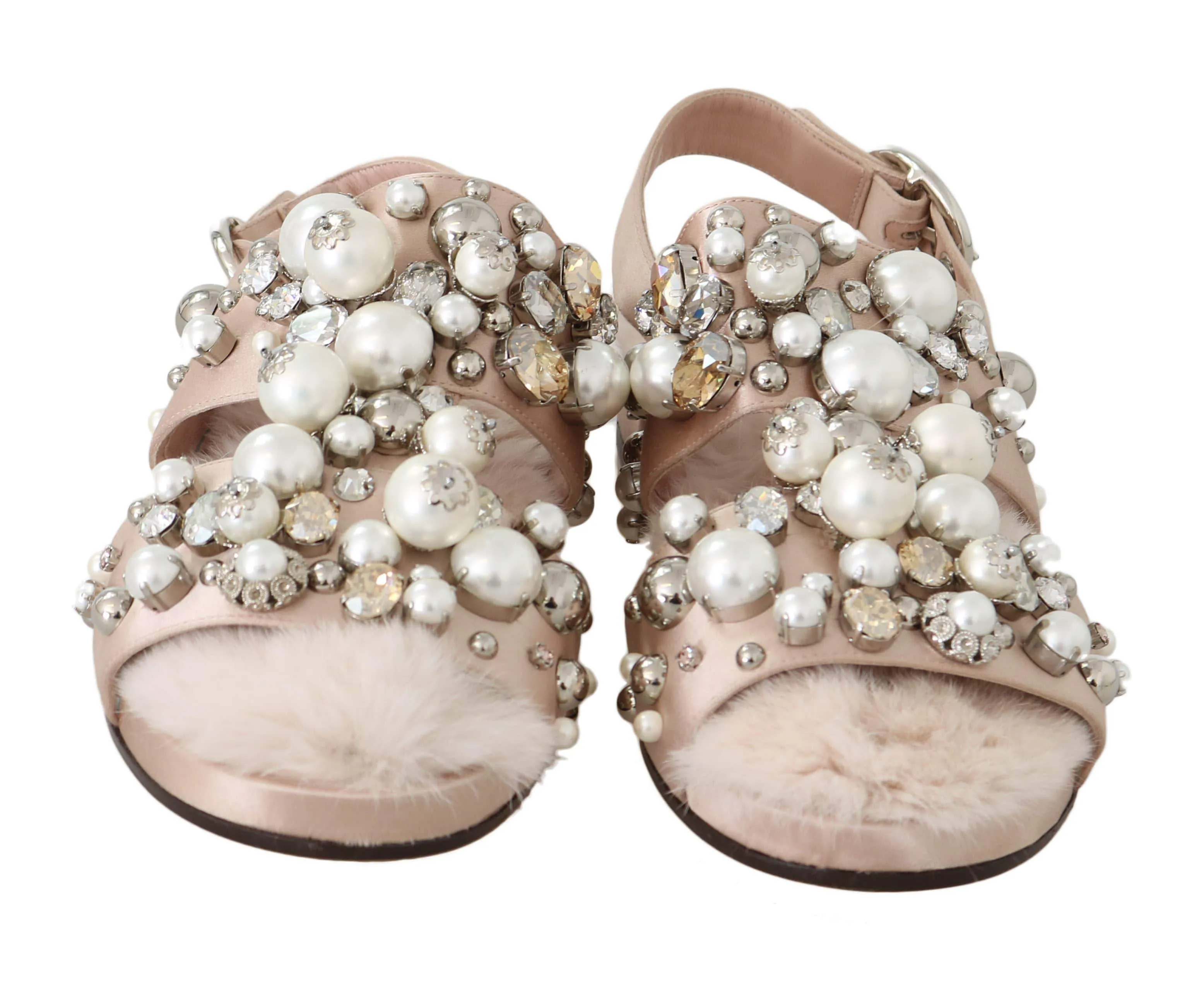 Fur Silk Crystal Flat Sandals