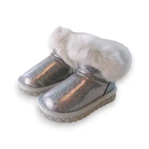 Fur Trim Glitter Boot | Silver