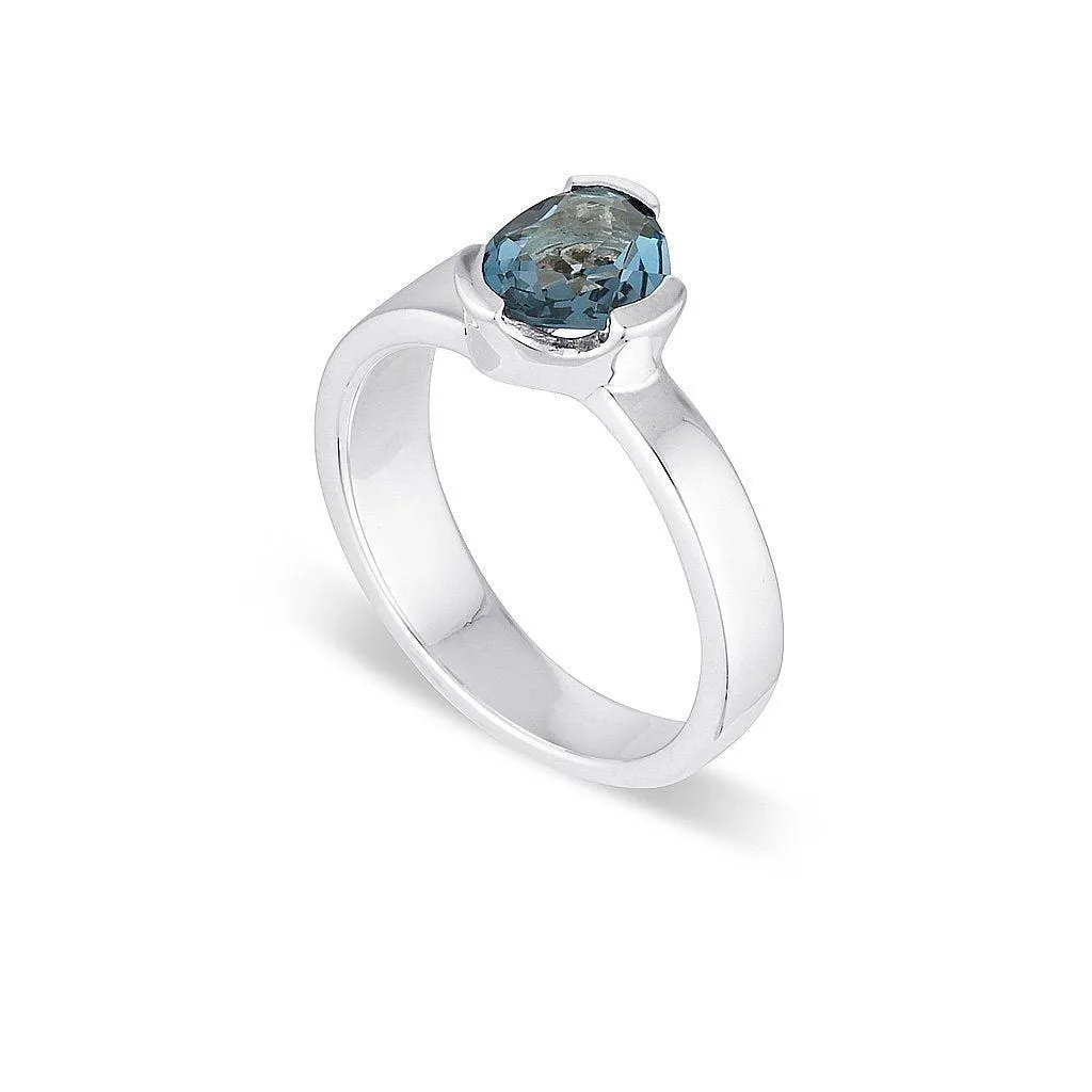 Gempower Tri-Cut Stacker Ring - Sterling Silver / London Blue Topaz