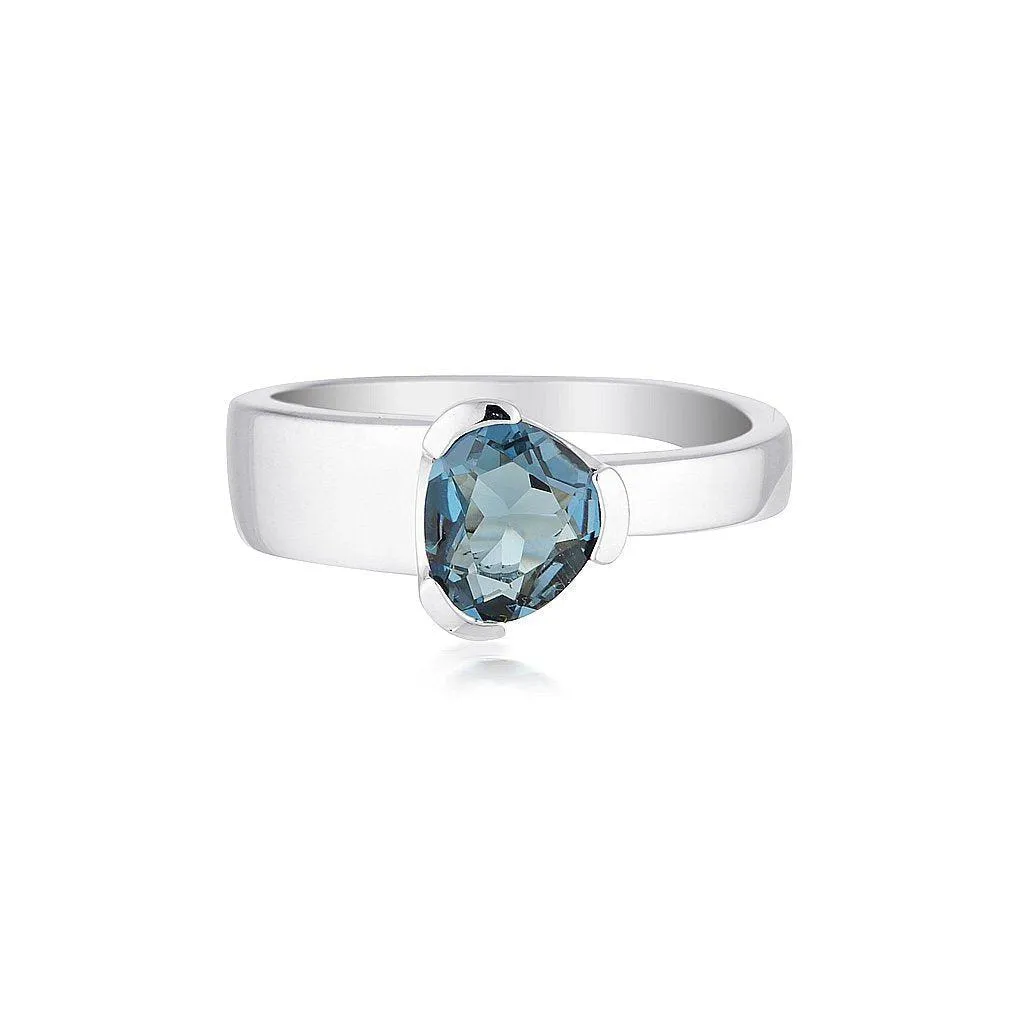 Gempower Tri-Cut Stacker Ring - Sterling Silver / London Blue Topaz