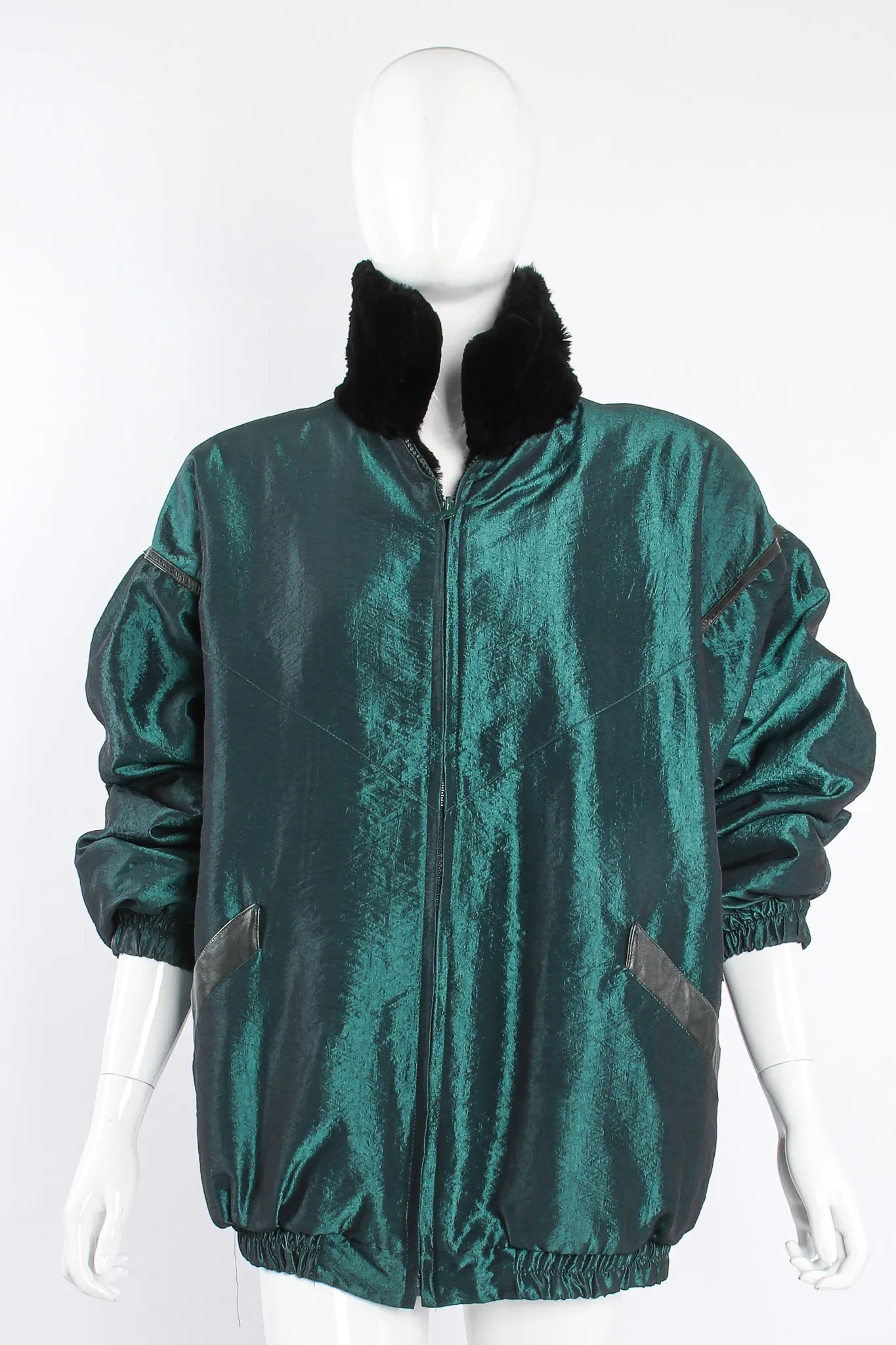 Geometric Fur Nylon Bomber