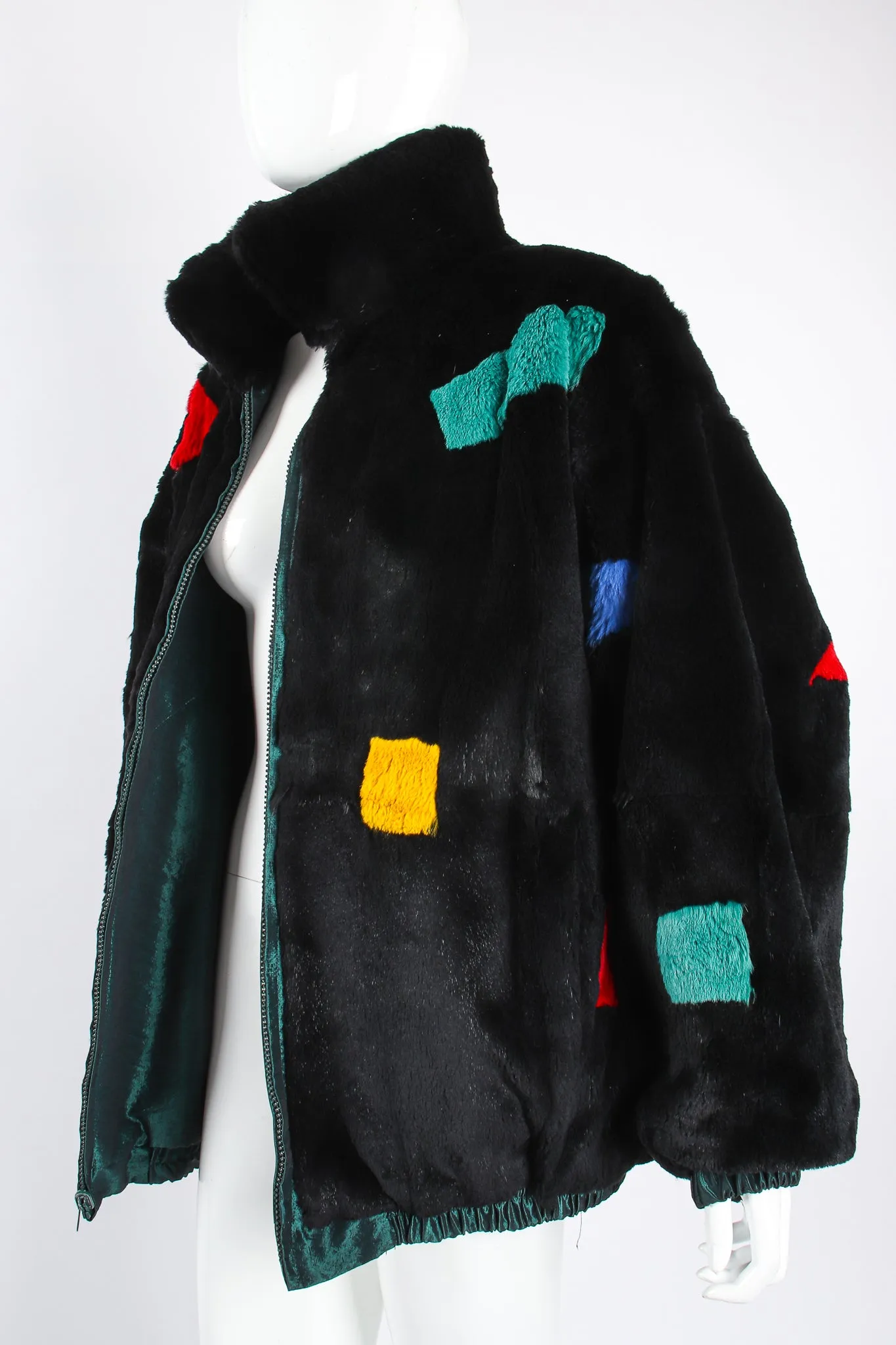 Geometric Fur Nylon Bomber