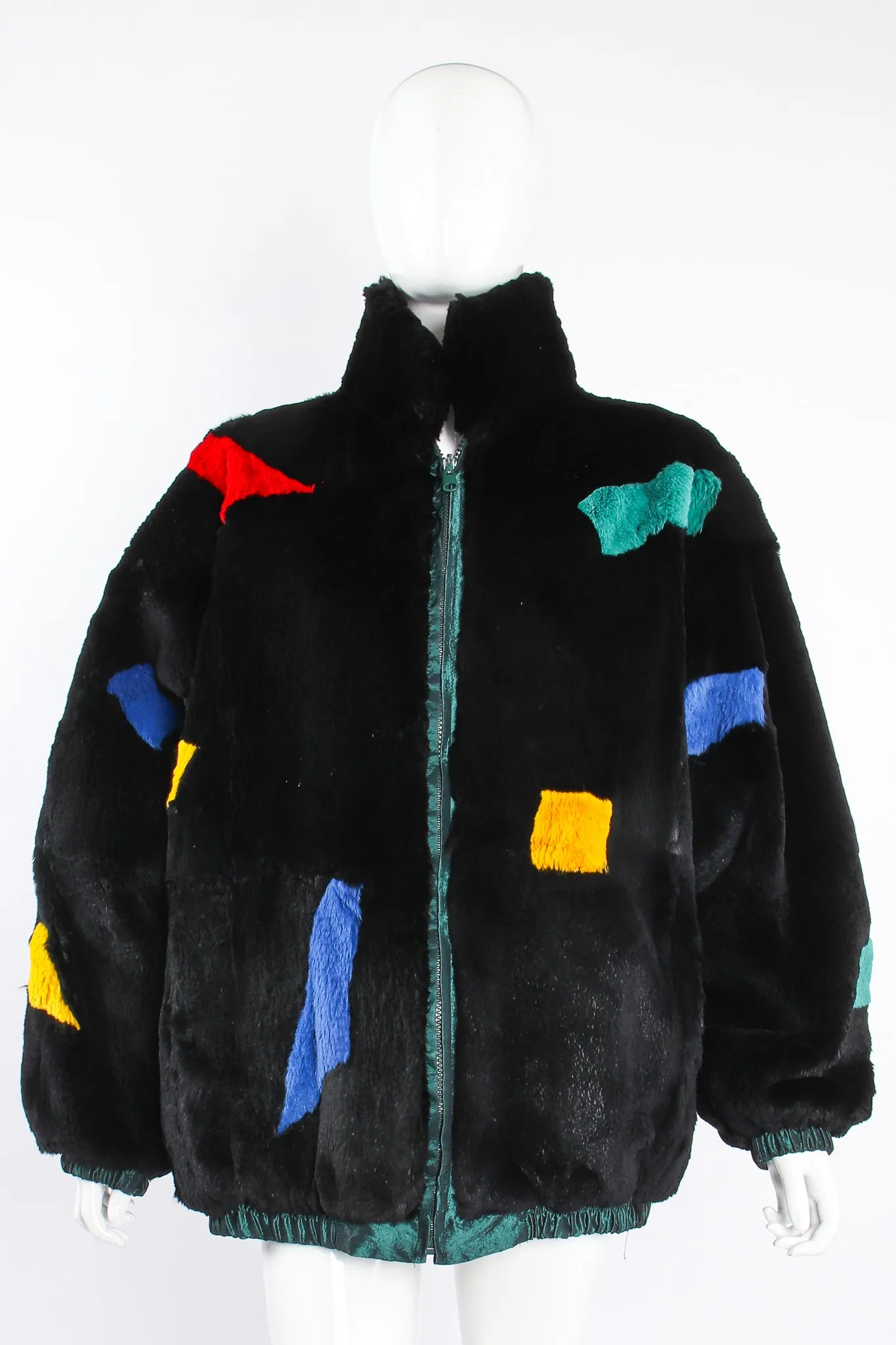 Geometric Fur Nylon Bomber