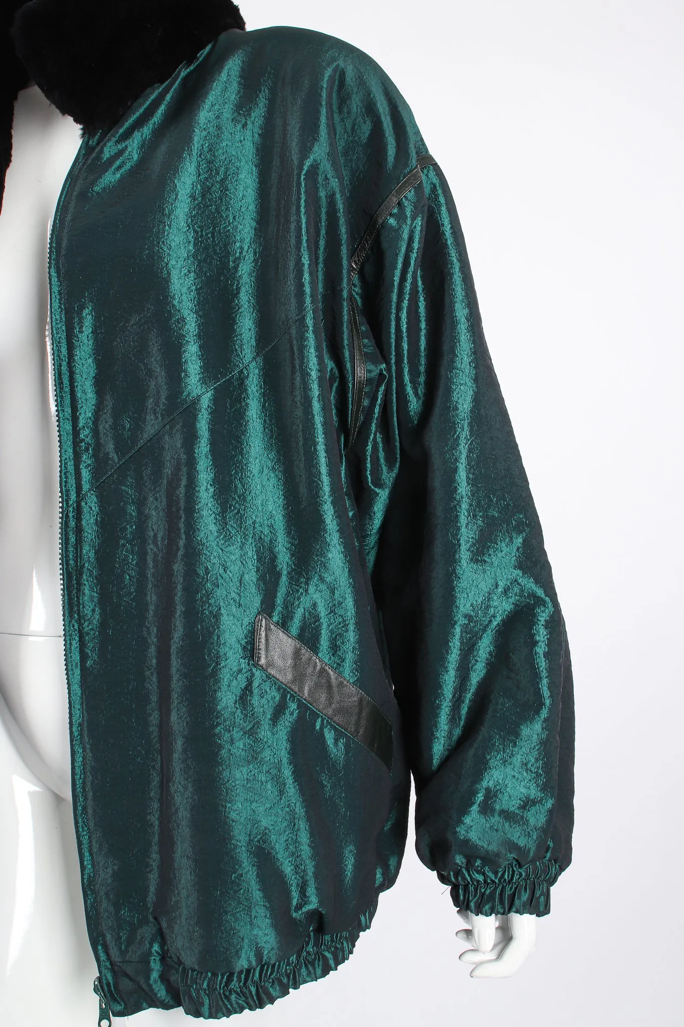Geometric Fur Nylon Bomber