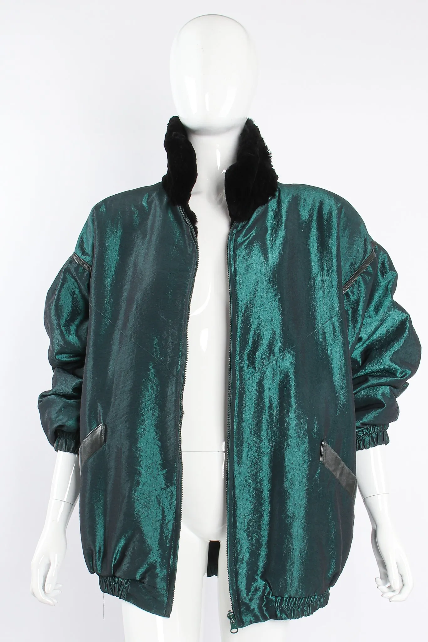 Geometric Fur Nylon Bomber