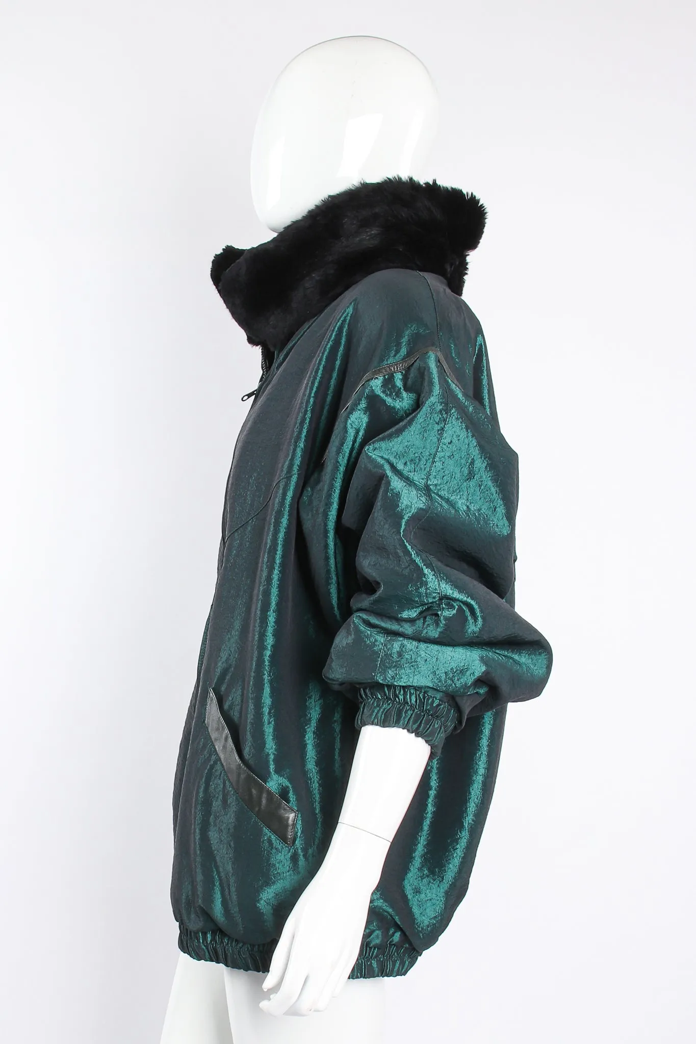 Geometric Fur Nylon Bomber