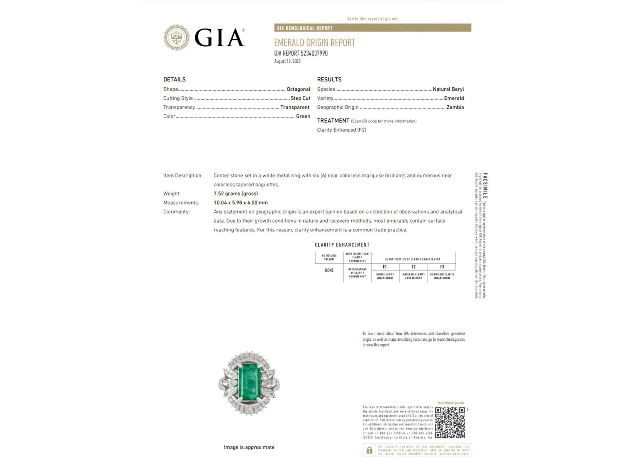 GIA Zambia Emerald, Baguette and Marquise Diamond Platinum Ring
