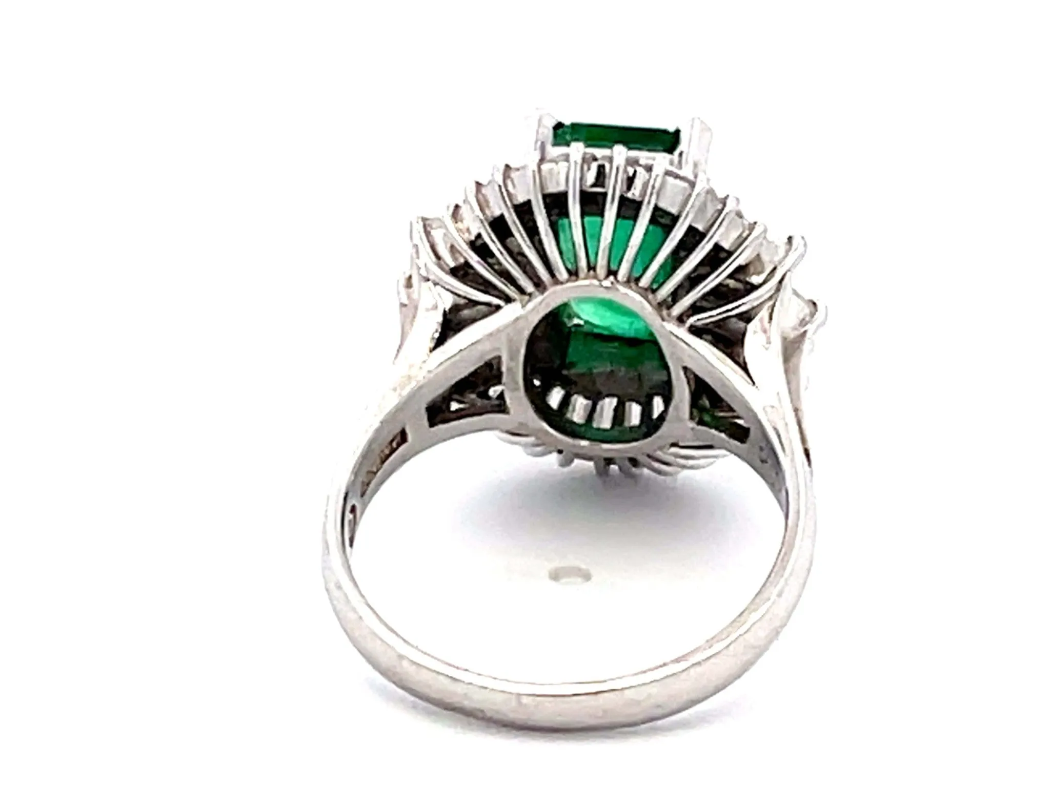 GIA Zambia Emerald, Baguette and Marquise Diamond Platinum Ring