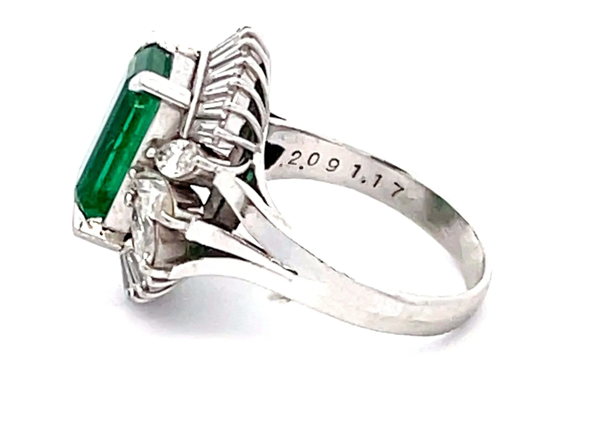 GIA Zambia Emerald, Baguette and Marquise Diamond Platinum Ring