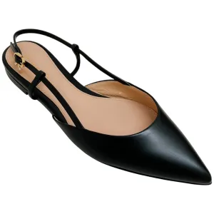 Gianvito Rossi Black Leather Ascent 05 Slingback Flats