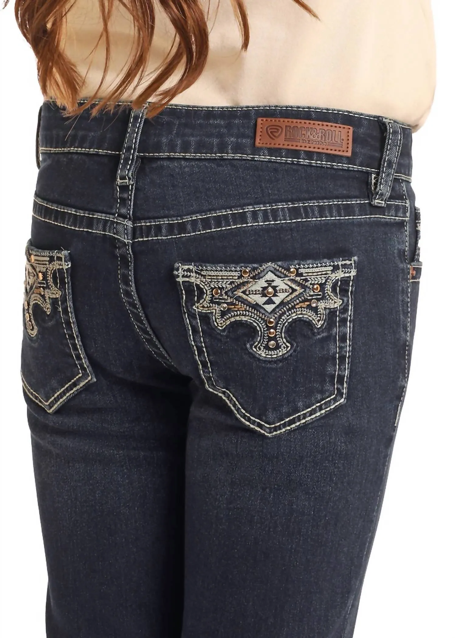 Girls Scallop Embroidered Extra-Stretch Jeans In Dark Vintage