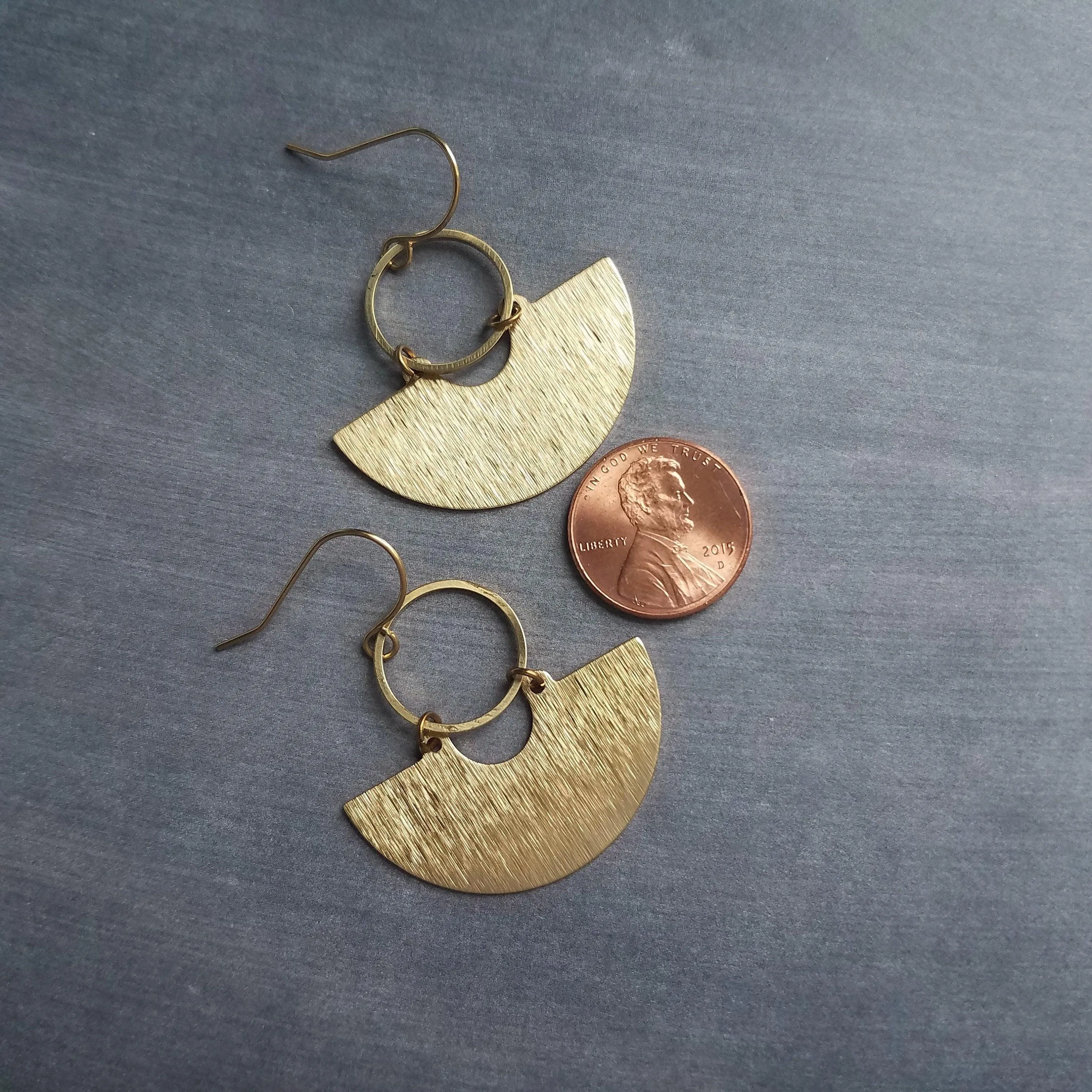 Gold Half Circle Earrings, brass circle earring, brushed textured, half moon earring, semi circle, semicircle earring, gold circle earring