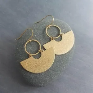 Gold Half Circle Earrings, brass circle earring, brushed textured, half moon earring, semi circle, semicircle earring, gold circle earring