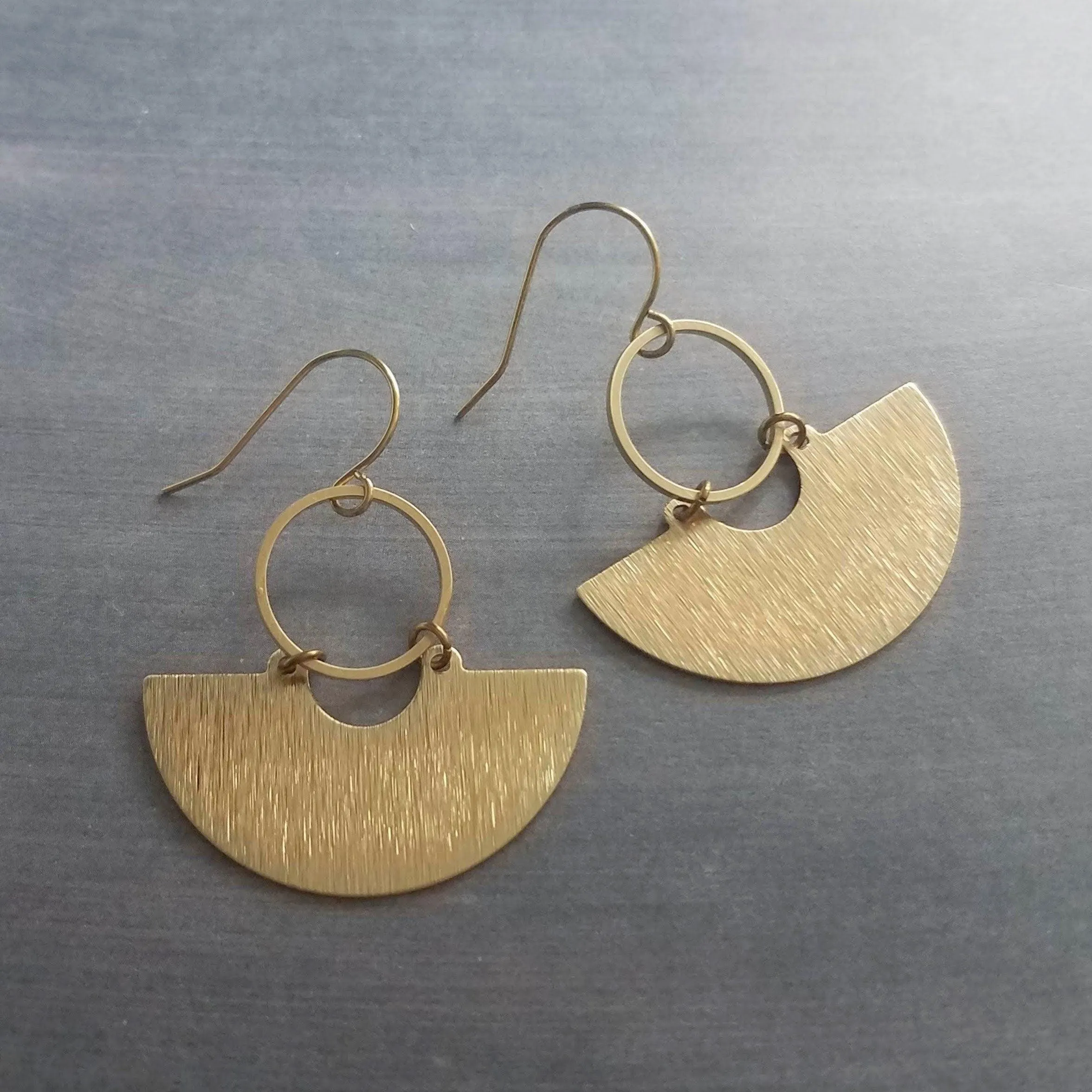 Gold Half Circle Earrings, brass circle earring, brushed textured, half moon earring, semi circle, semicircle earring, gold circle earring