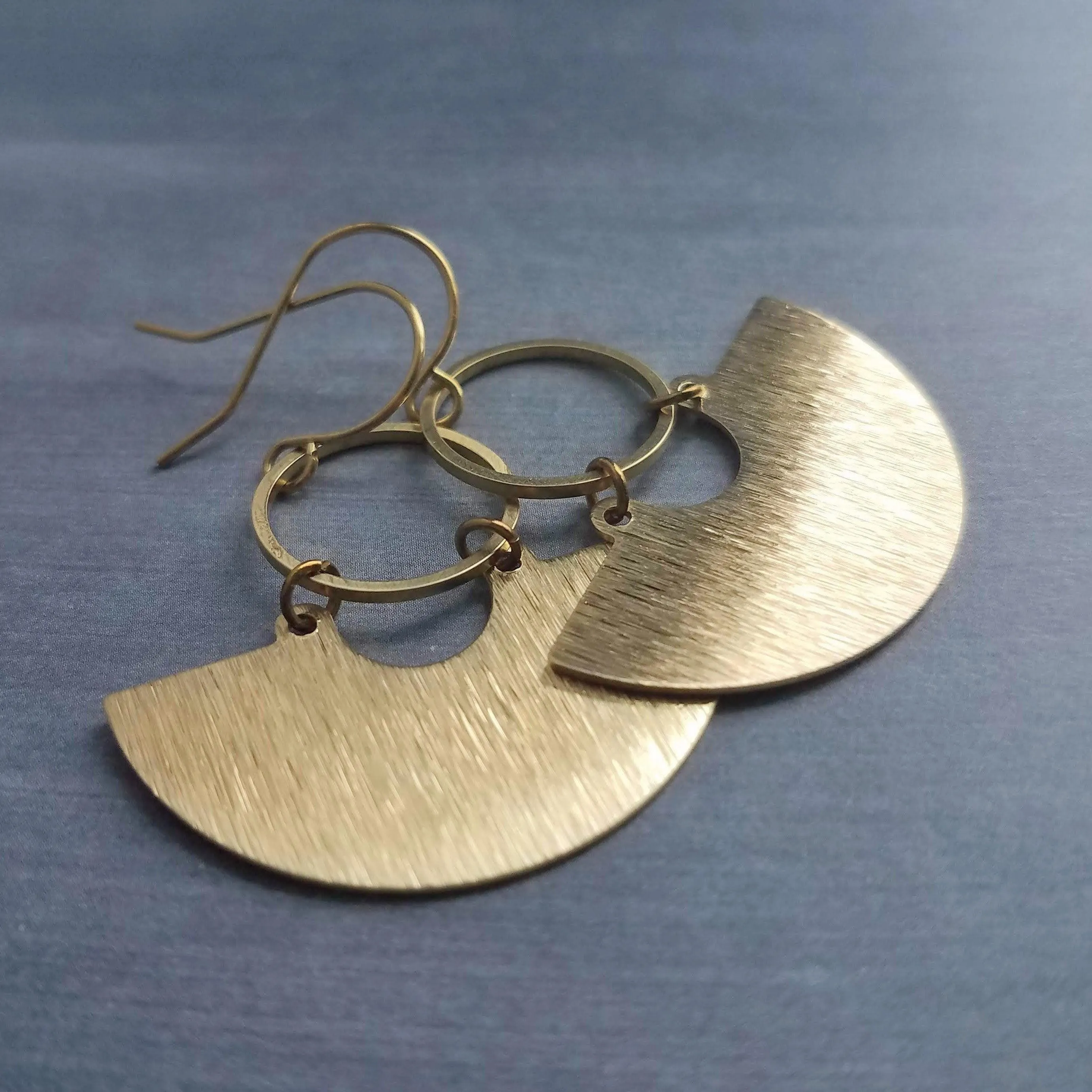 Gold Half Circle Earrings, brass circle earring, brushed textured, half moon earring, semi circle, semicircle earring, gold circle earring