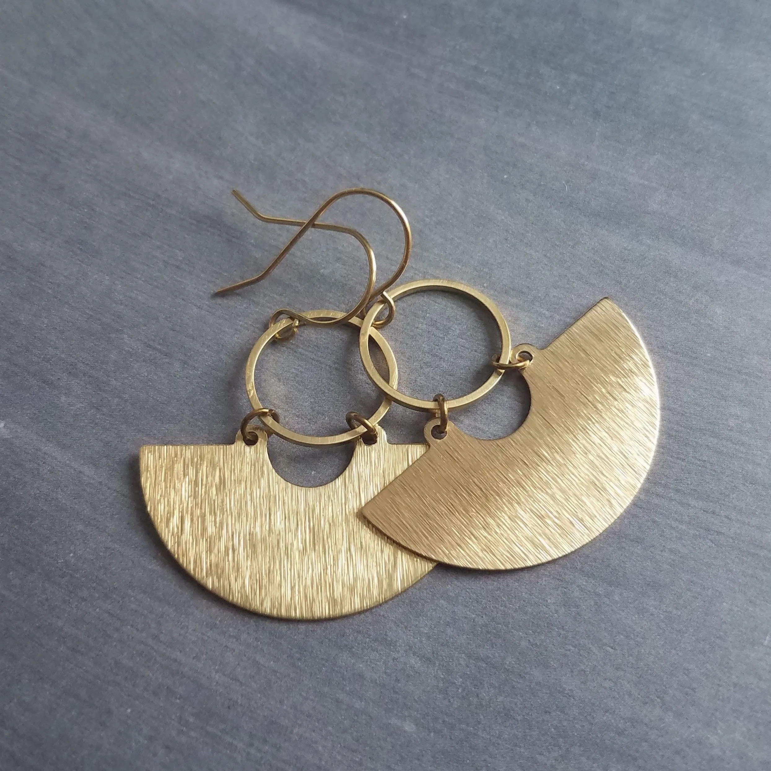 Gold Half Circle Earrings, brass circle earring, brushed textured, half moon earring, semi circle, semicircle earring, gold circle earring