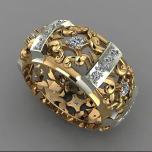 Gold Hollow Band Ring Zircon Engagement Wedding Jewelry
