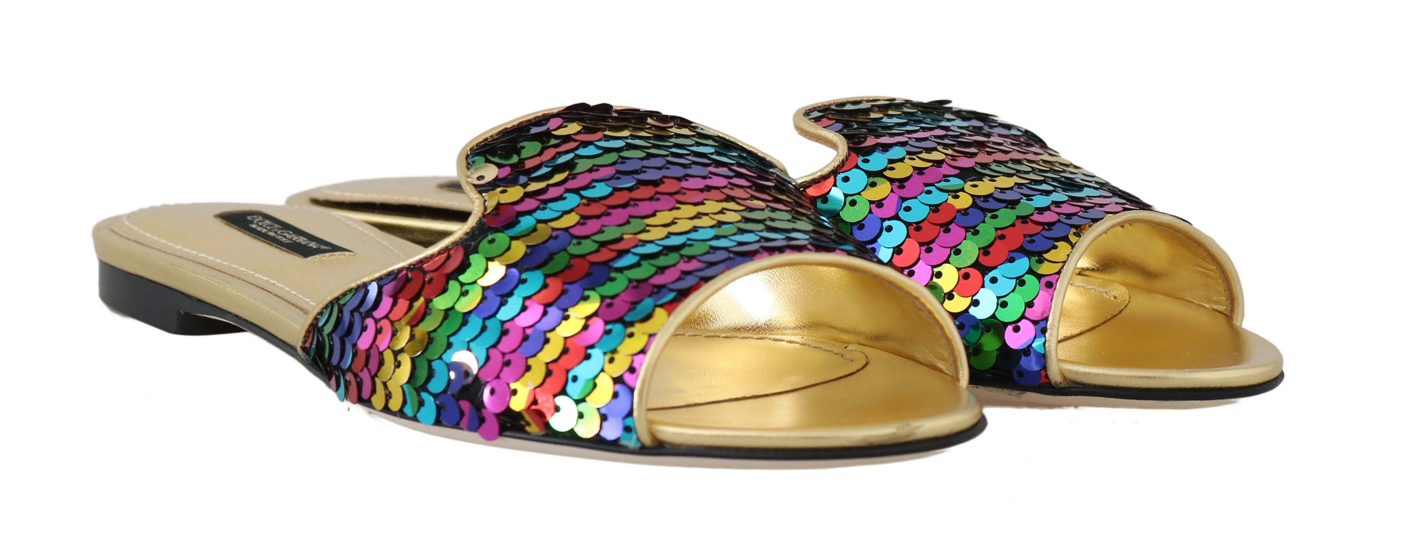 Gold Leather Sequin Flip Flops Flats