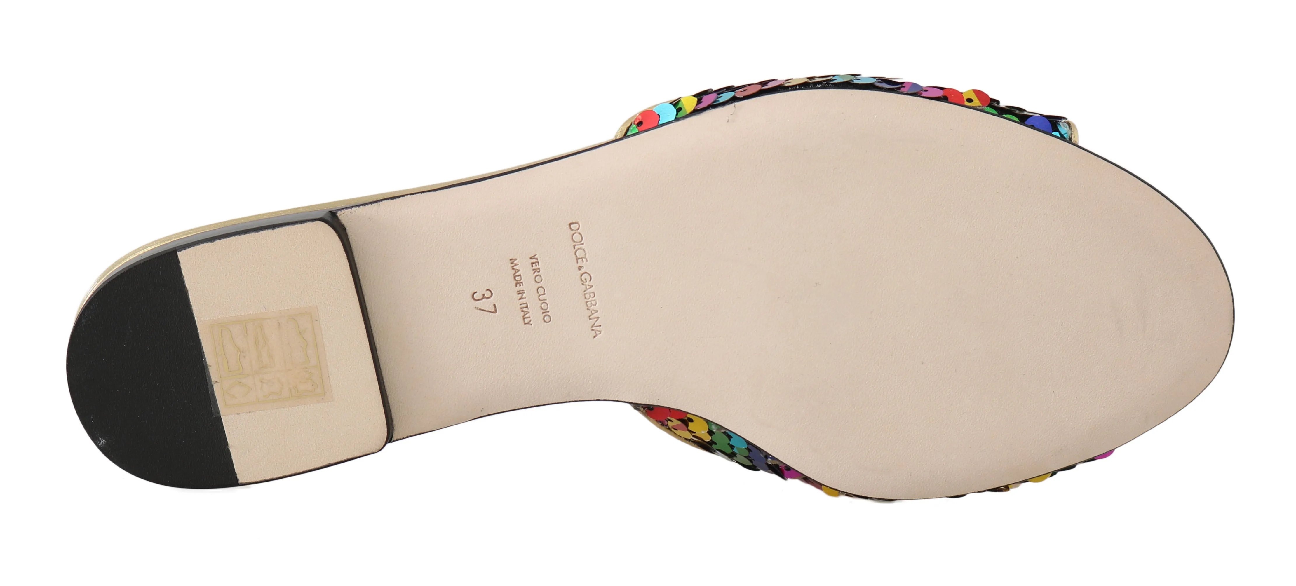 Gold Leather Sequin Flip Flops Flats