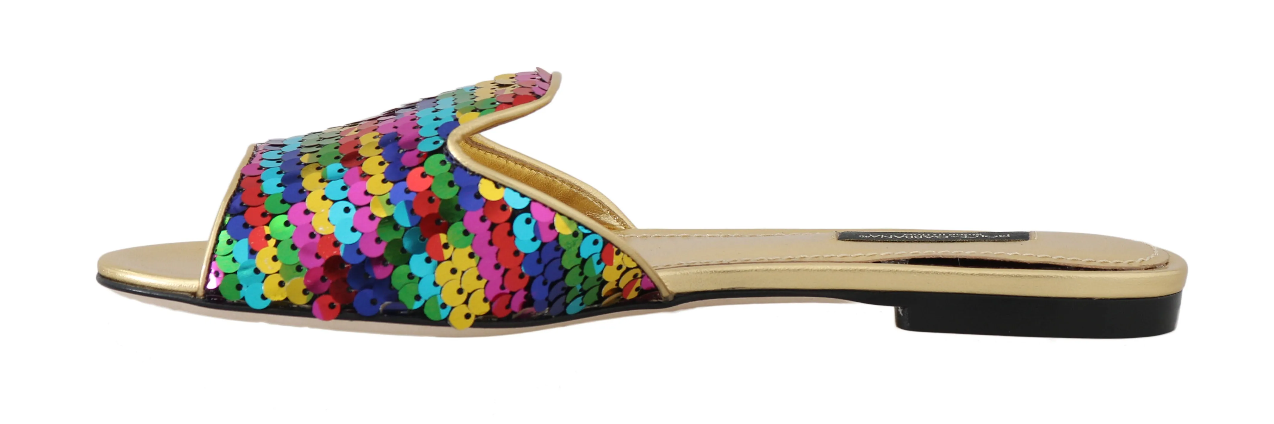 Gold Leather Sequin Flip Flops Flats