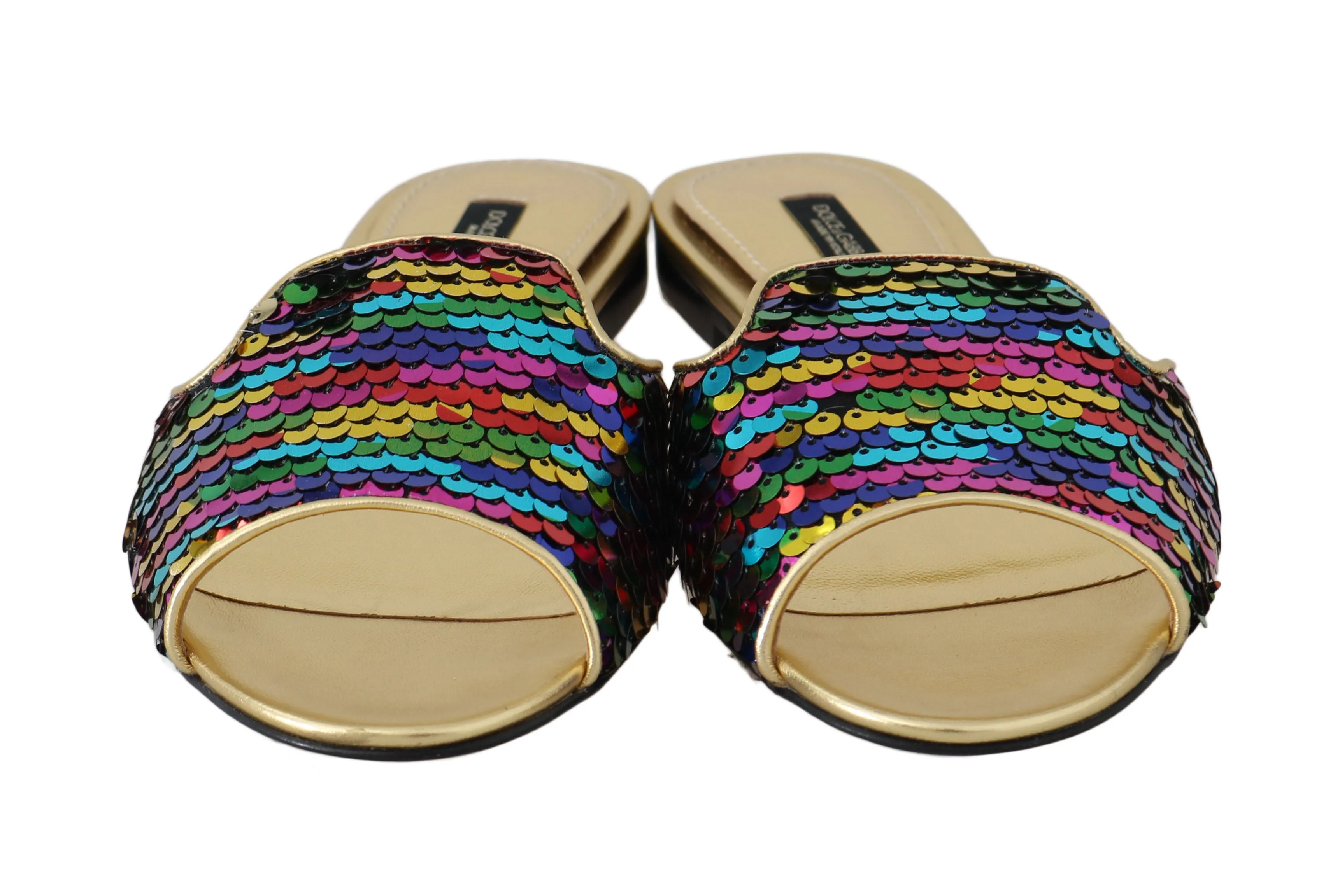 Gold Leather Sequin Flip Flops Flats