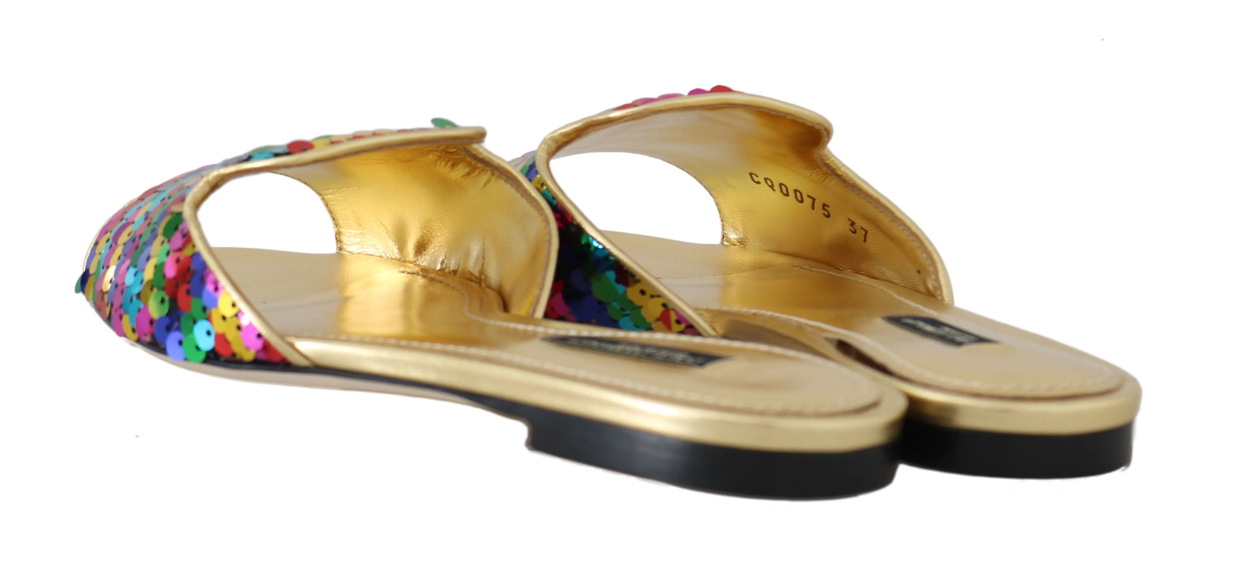 Gold Leather Sequin Flip Flops Flats